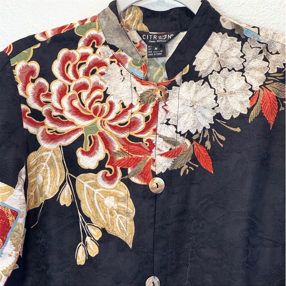 Citron Santa Monica Silk Cotton Floral patchwork Jacket Asian Art to wear Medium